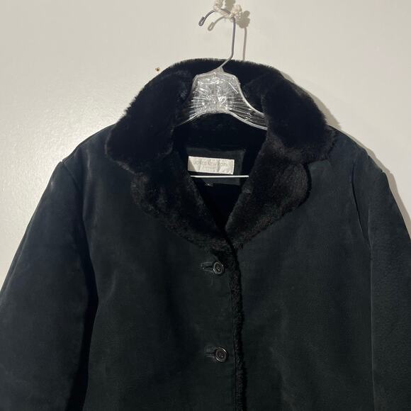 Jones New York‎ Black Suede Leather Faux Fur Coat Jacket Women’s Size Large - Picture 2 of 7